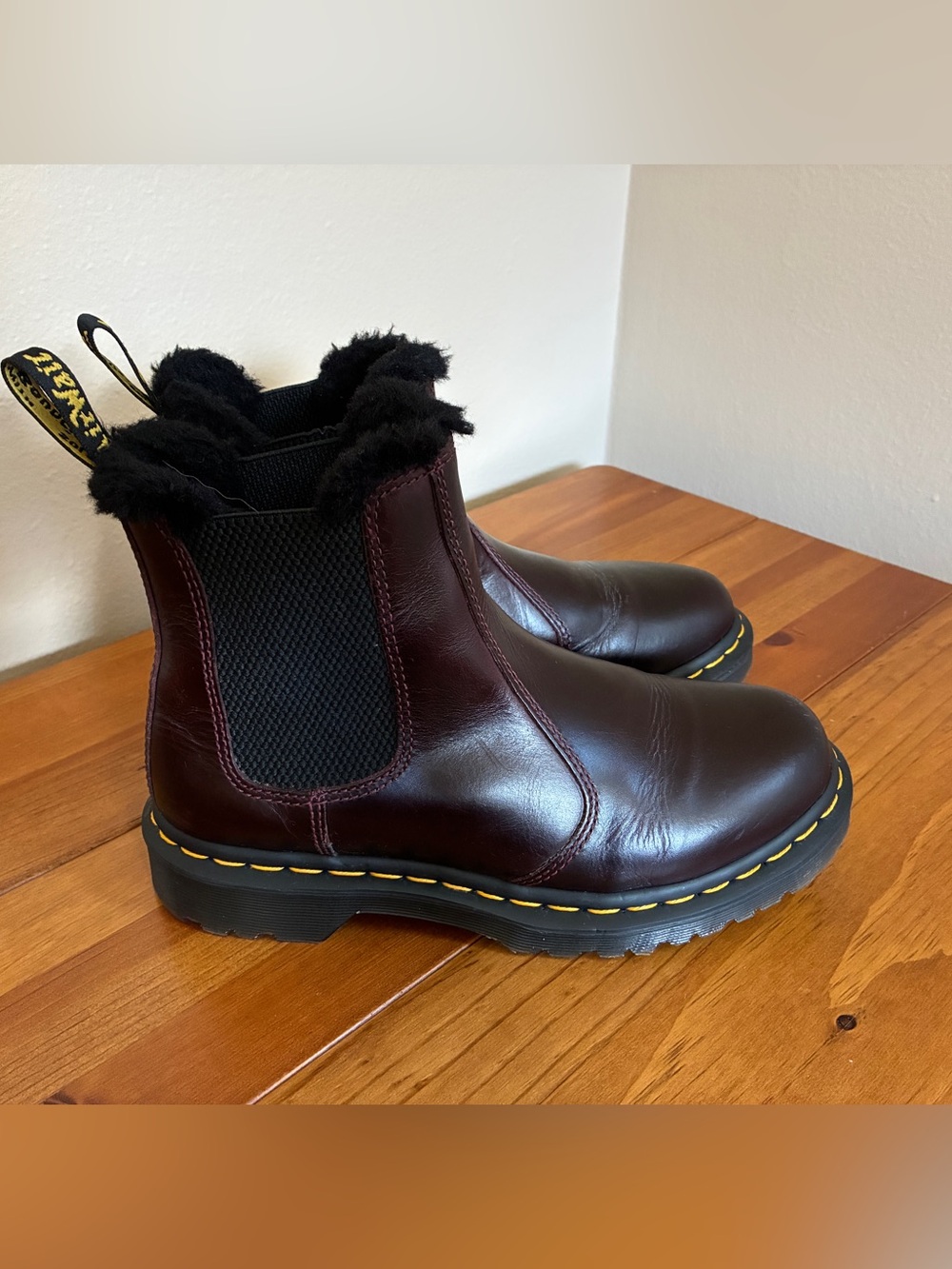 Dr. Martens 2976 Leonore Burgundy Faux Fur Lined Chelsea Boots